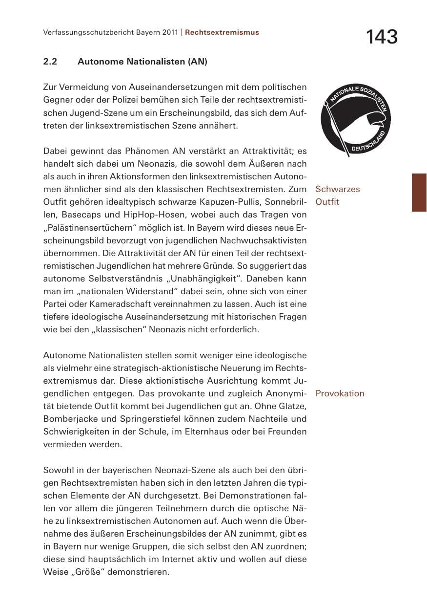 Seite 145 des Verfassungsschutzbericht 2011 Bayern