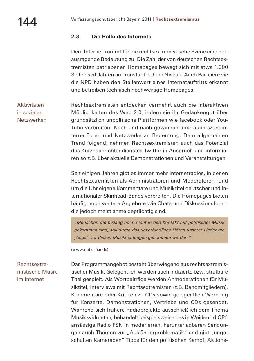Seite 146 des Verfassungsschutzbericht 2011 Bayern