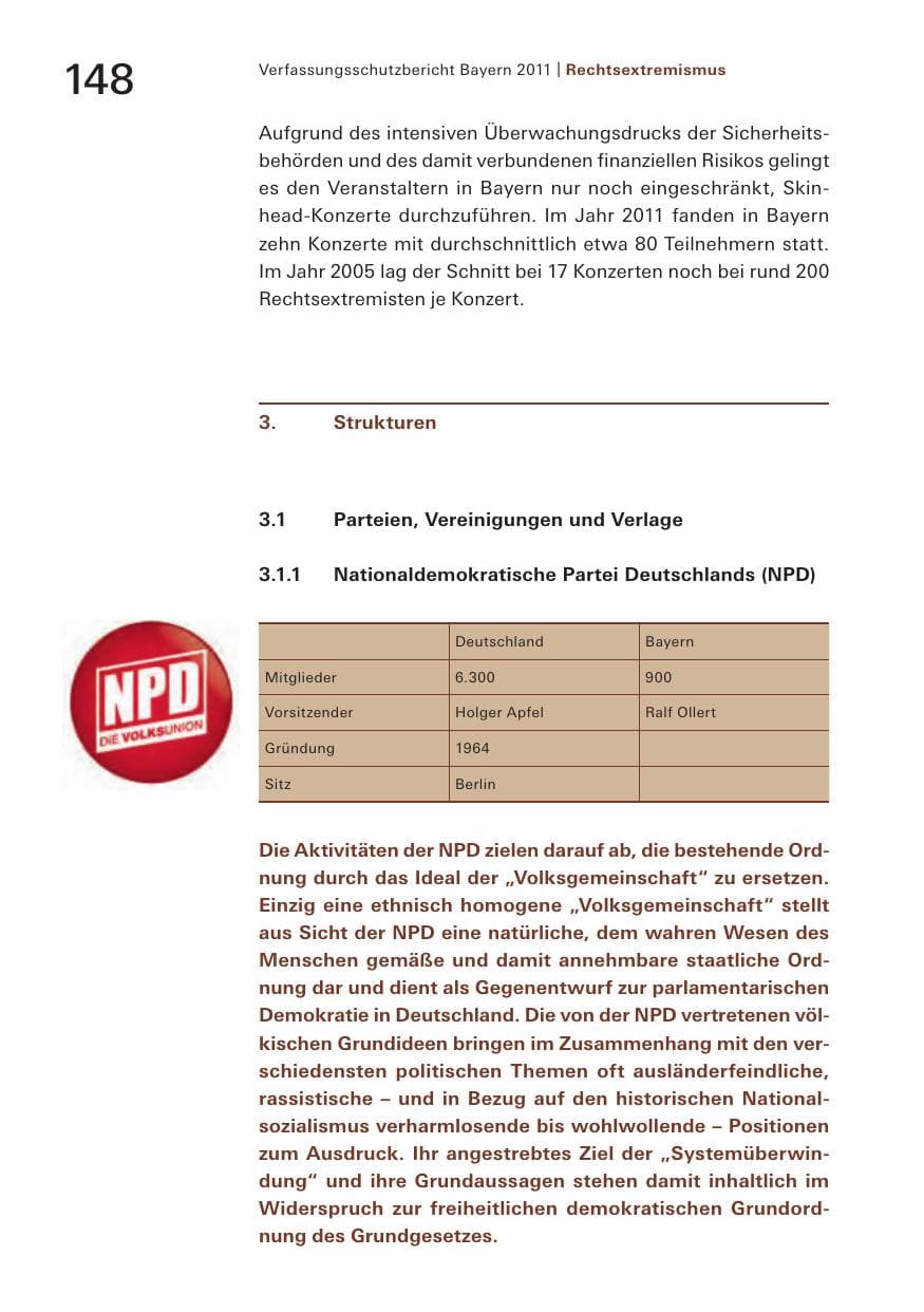 Seite 150 des Verfassungsschutzbericht 2011 Bayern
