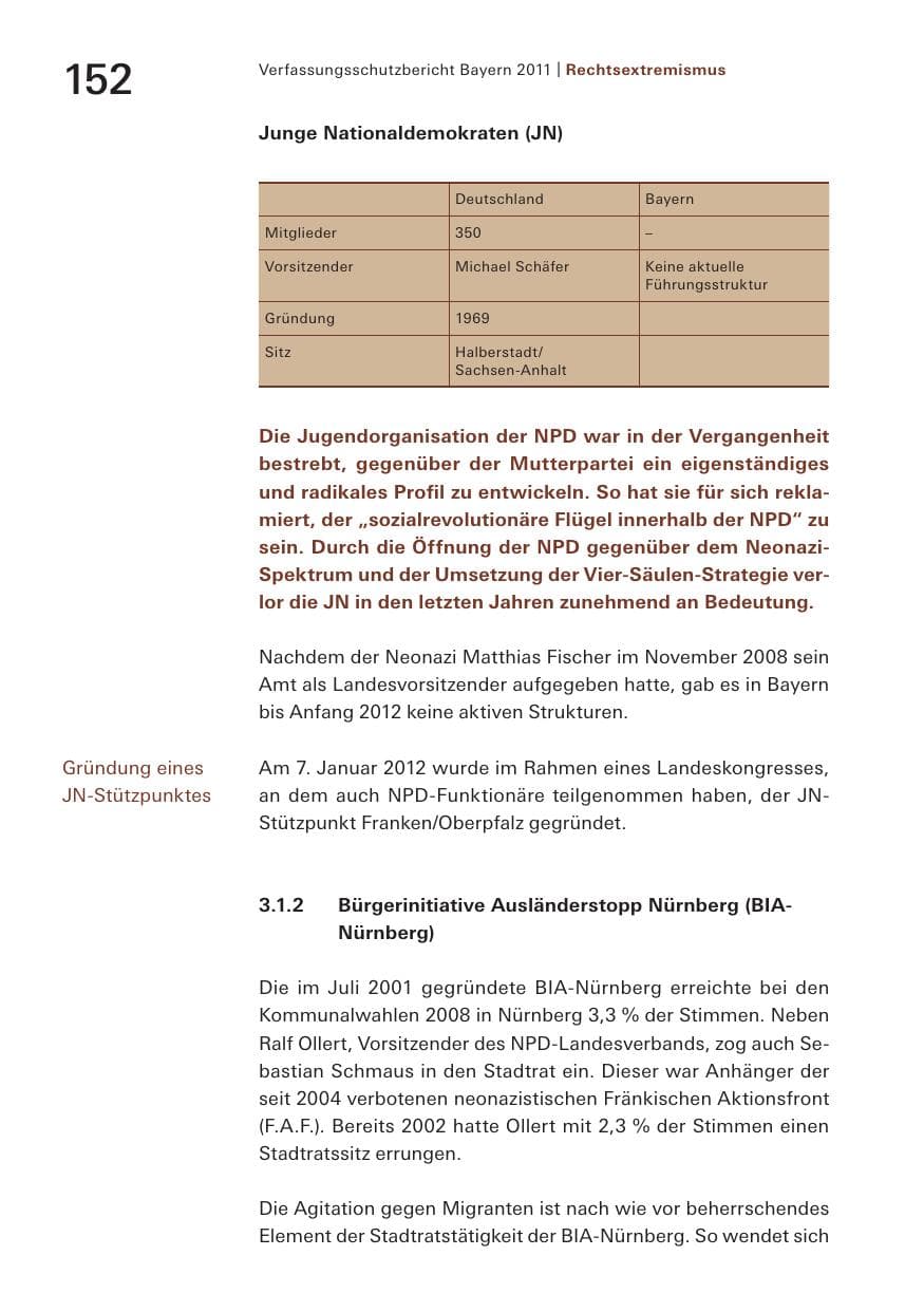 Seite 154 des Verfassungsschutzbericht 2011 Bayern