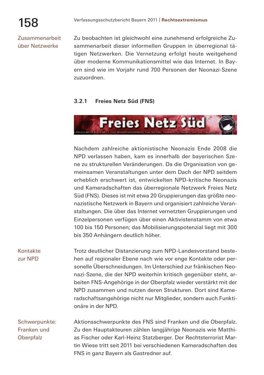 Seite 160 des Verfassungsschutzbericht 2011 Bayern