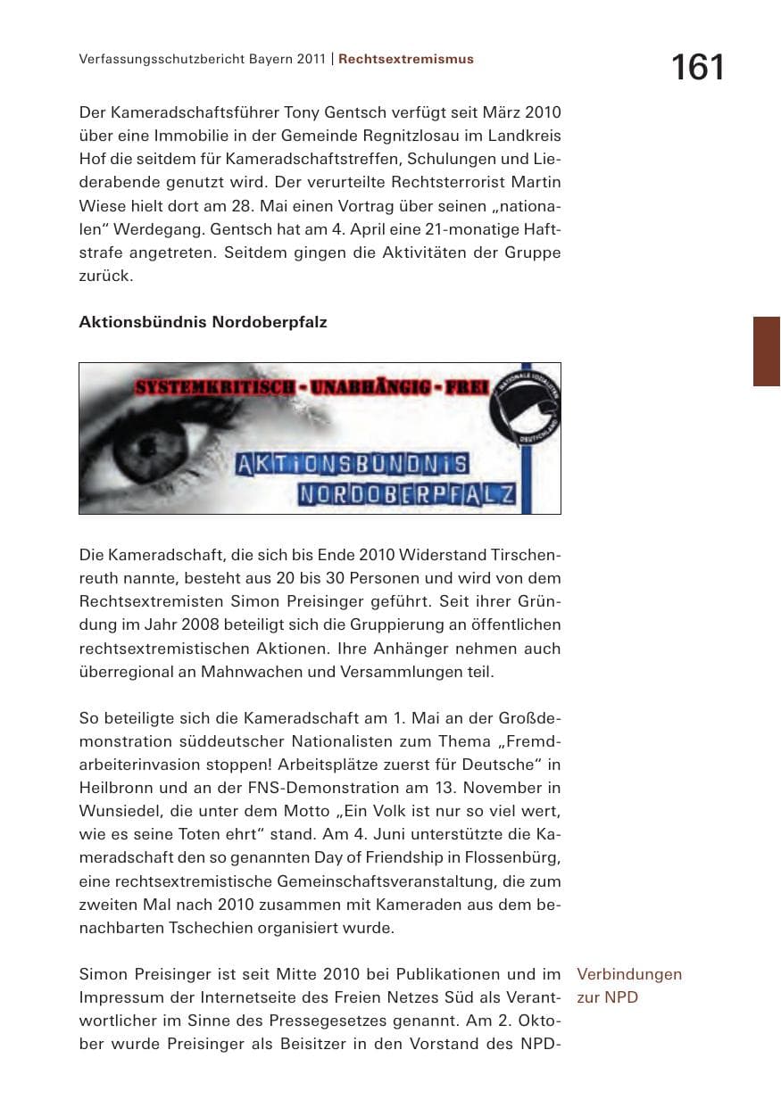 Seite 163 des Verfassungsschutzbericht 2011 Bayern