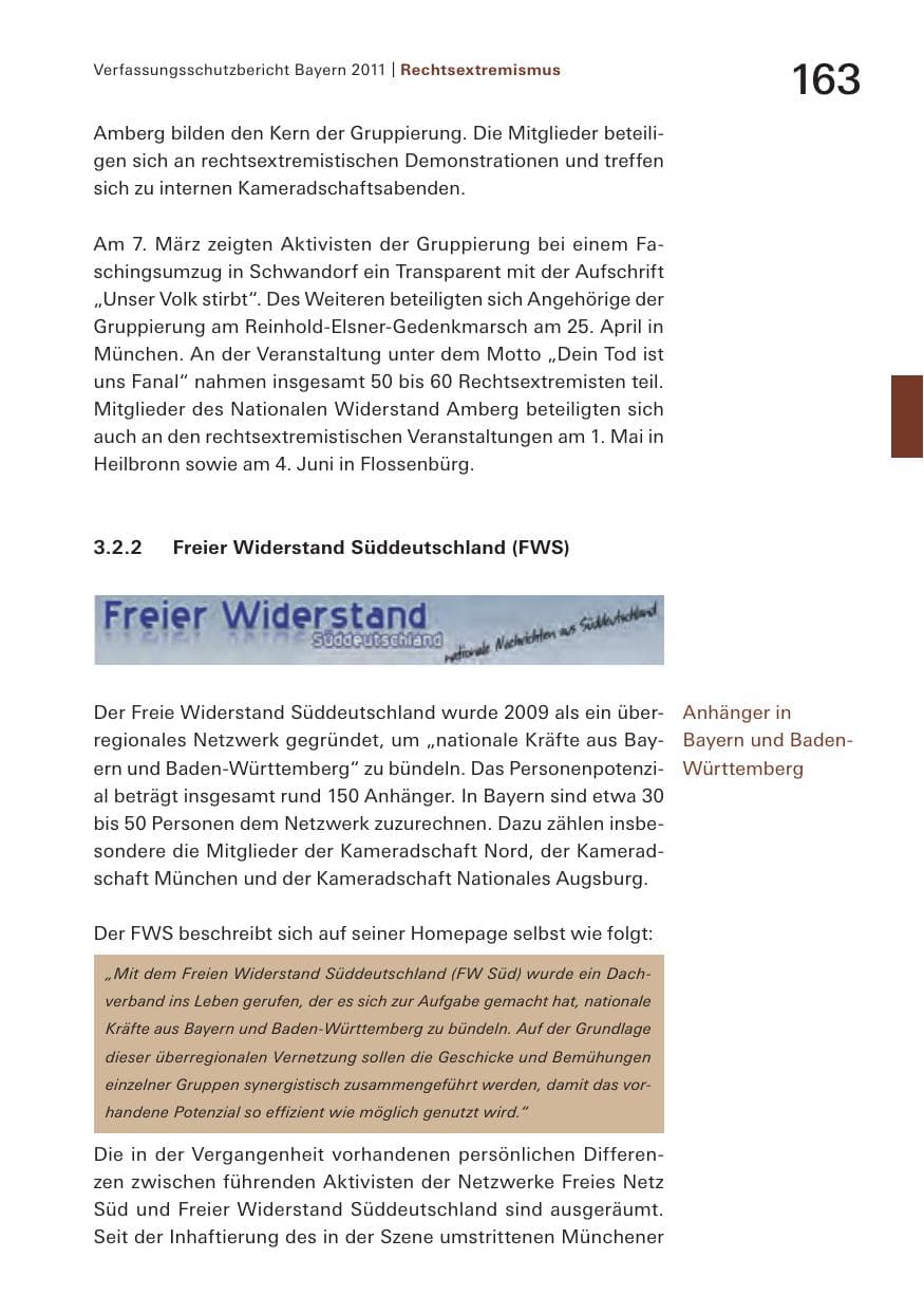 Seite 165 des Verfassungsschutzbericht 2011 Bayern