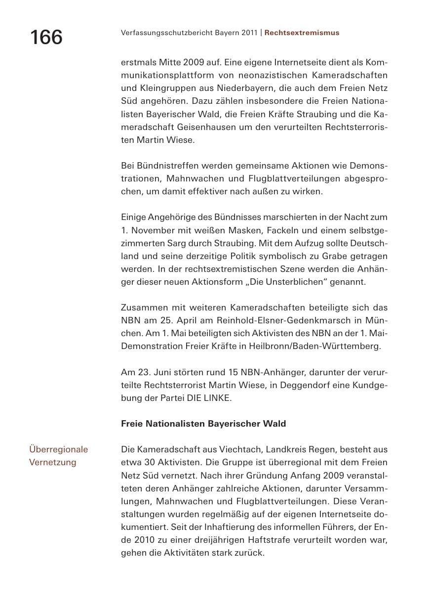 Seite 168 des Verfassungsschutzbericht 2011 Bayern