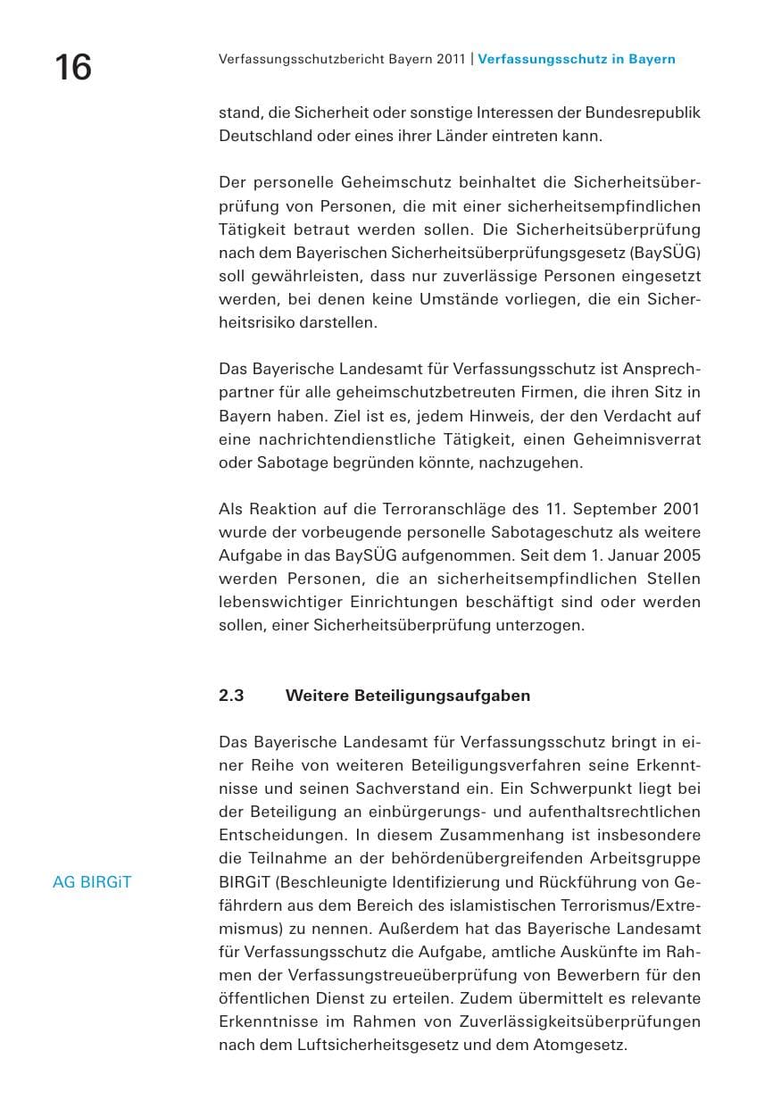 Seite 18 des Verfassungsschutzbericht 2011 Bayern