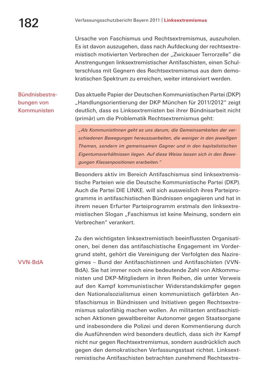 Seite 184 des Verfassungsschutzbericht 2011 Bayern