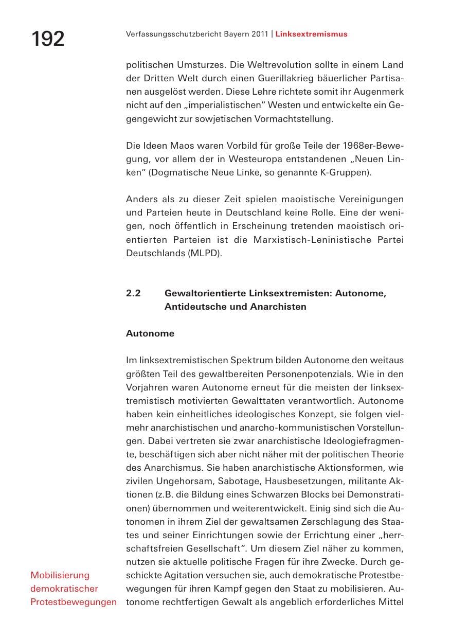 Seite 194 des Verfassungsschutzbericht 2011 Bayern