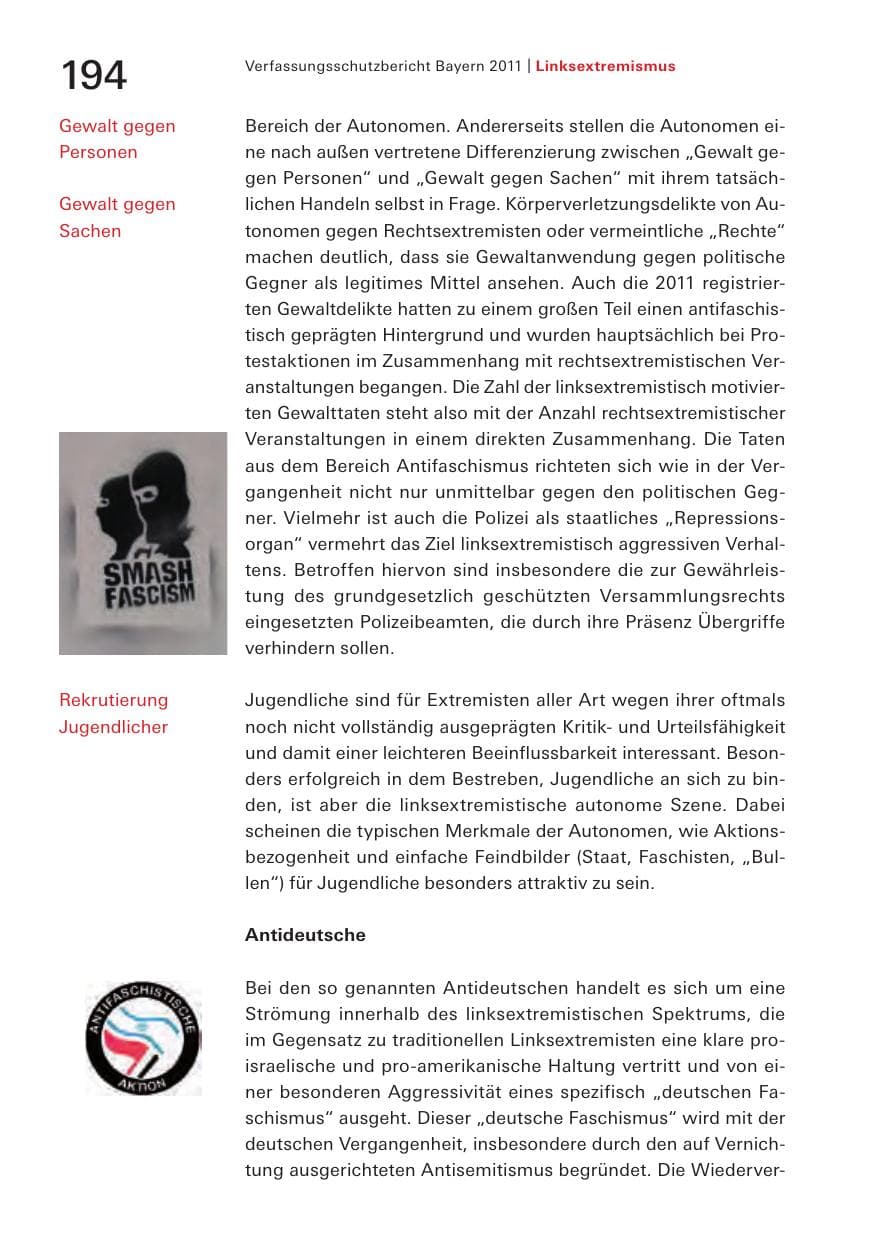 Seite 196 des Verfassungsschutzbericht 2011 Bayern