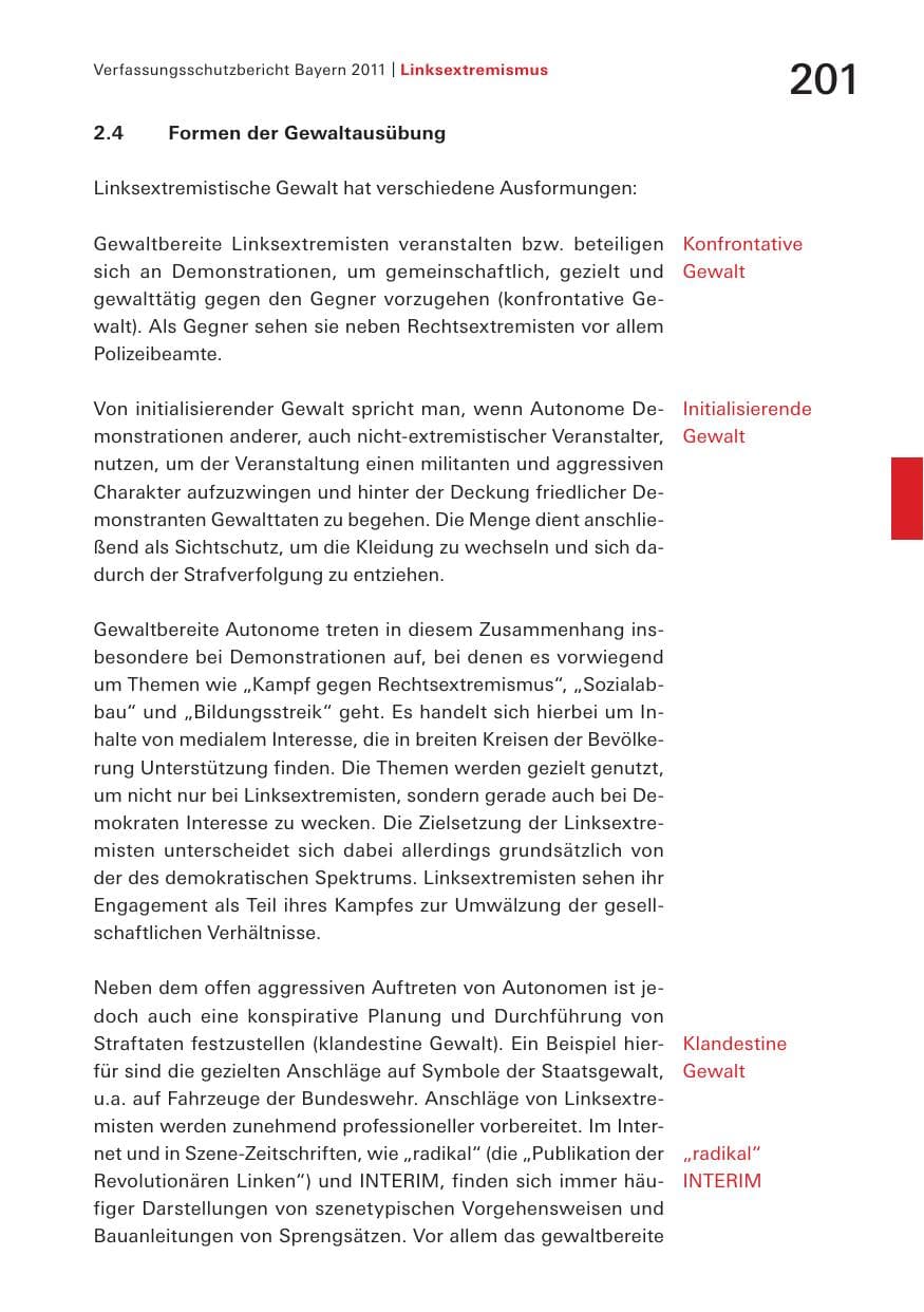 Seite 203 des Verfassungsschutzbericht 2011 Bayern