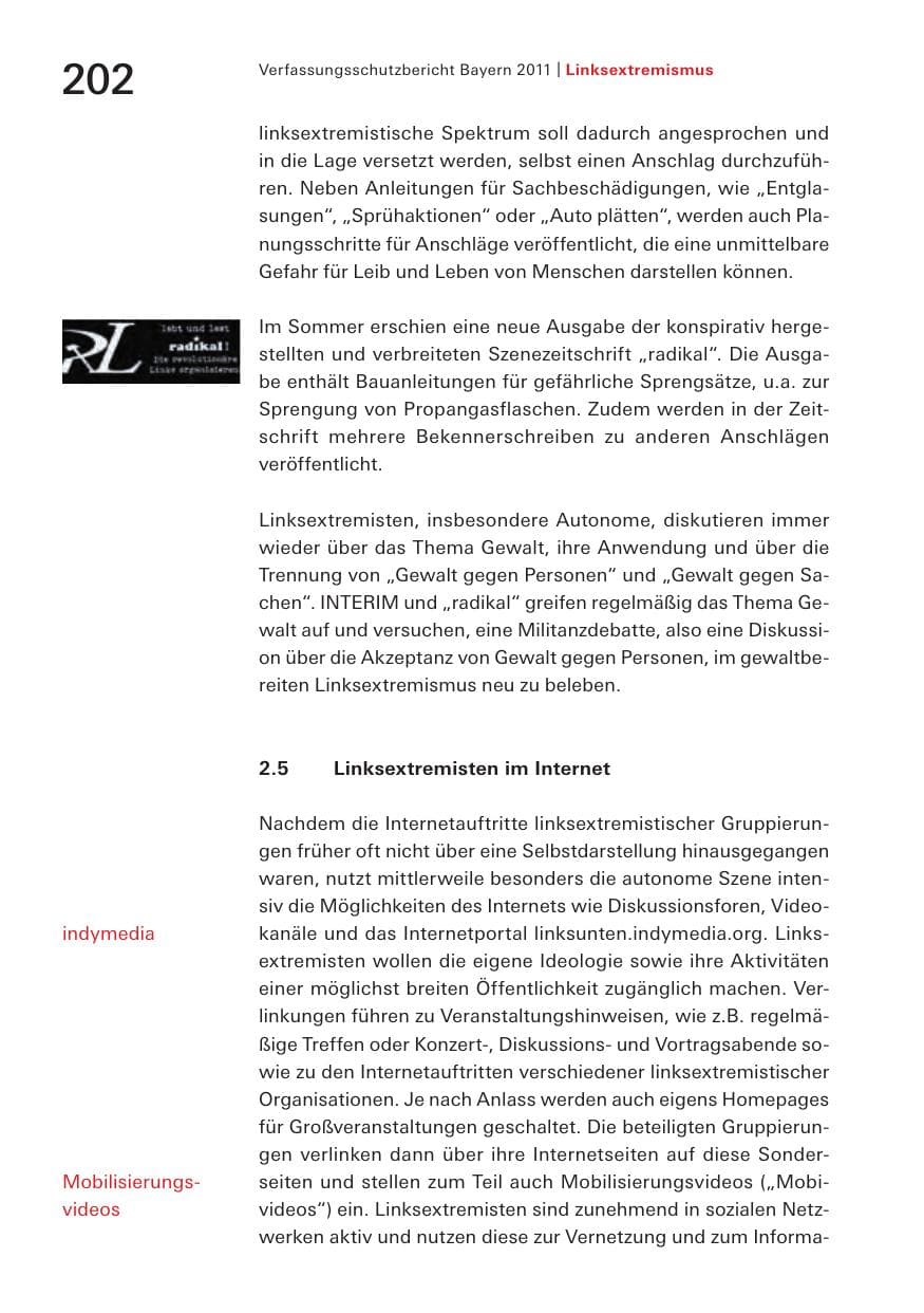 Seite 204 des Verfassungsschutzbericht 2011 Bayern