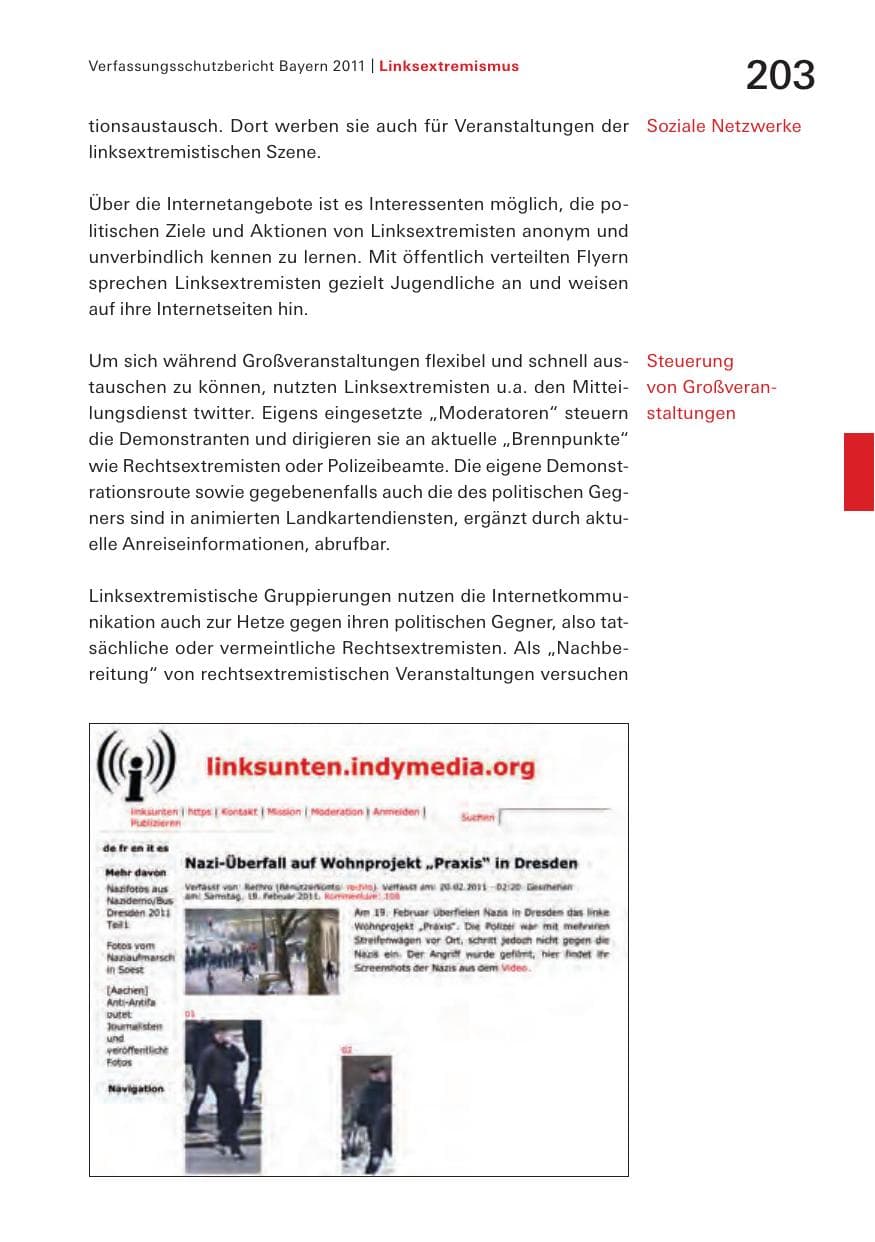 Seite 205 des Verfassungsschutzbericht 2011 Bayern