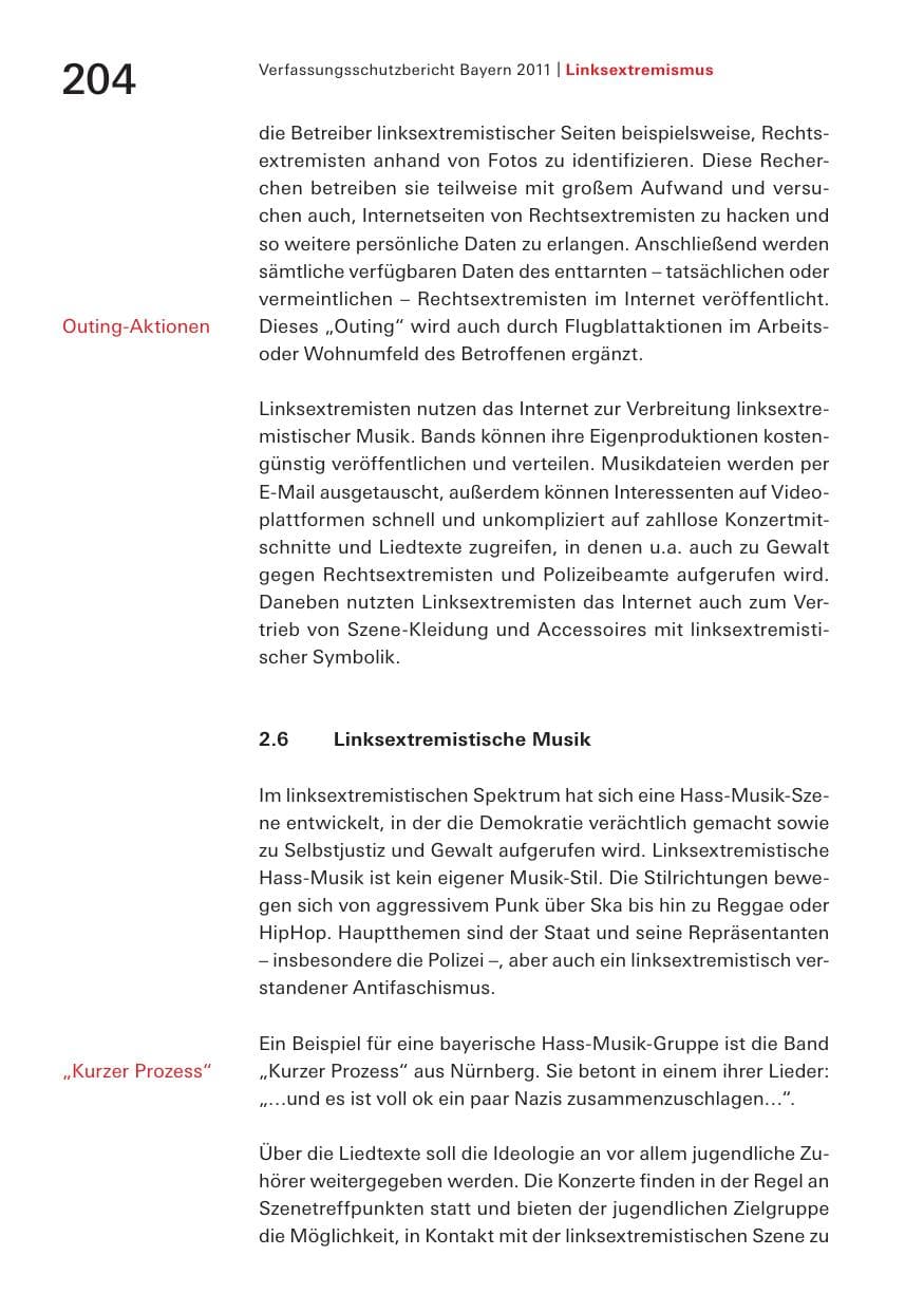 Seite 206 des Verfassungsschutzbericht 2011 Bayern