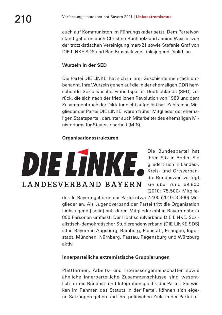 Seite 212 des Verfassungsschutzbericht 2011 Bayern