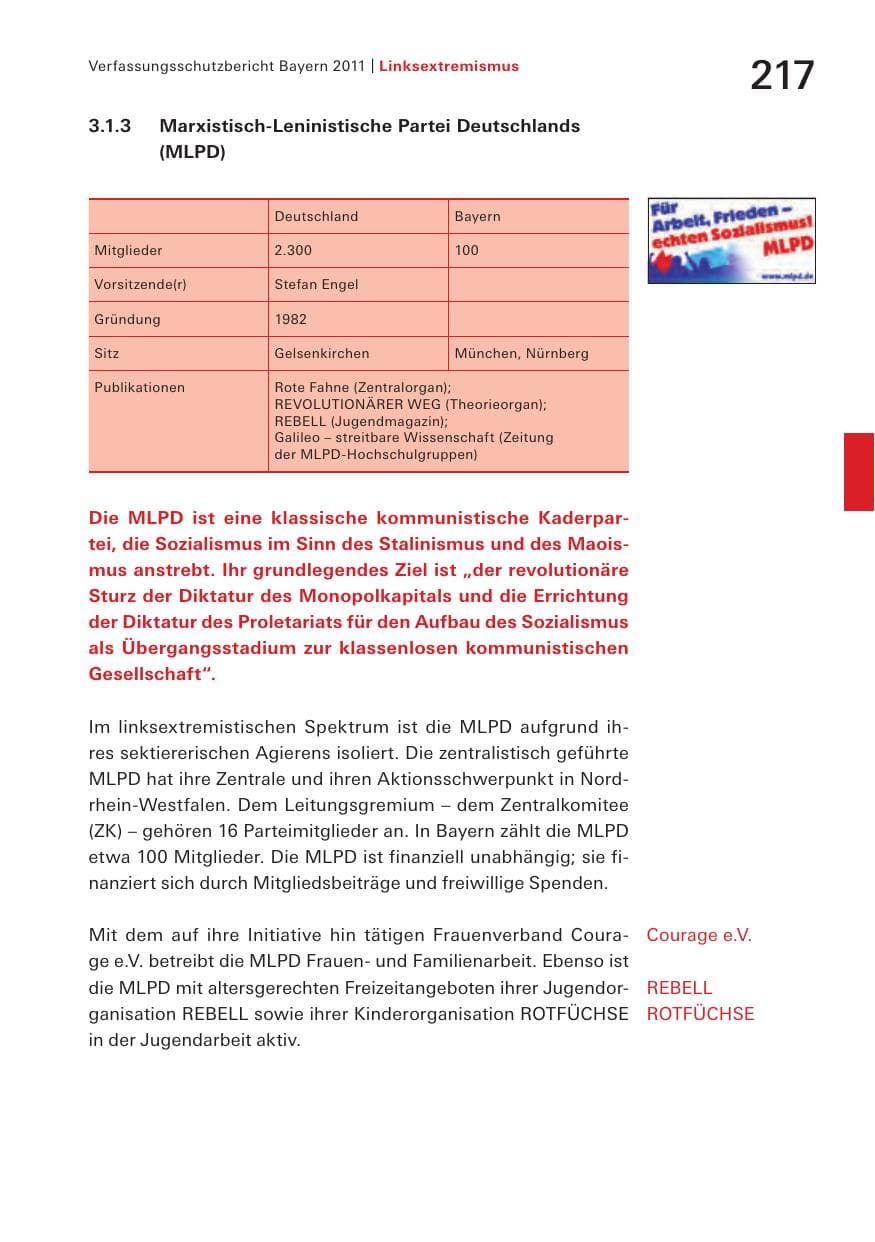 Seite 219 des Verfassungsschutzbericht 2011 Bayern