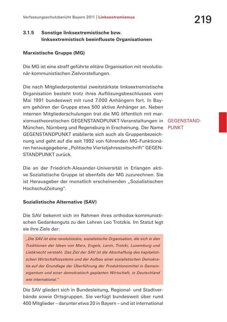 Seite 221 des Verfassungsschutzbericht 2011 Bayern
