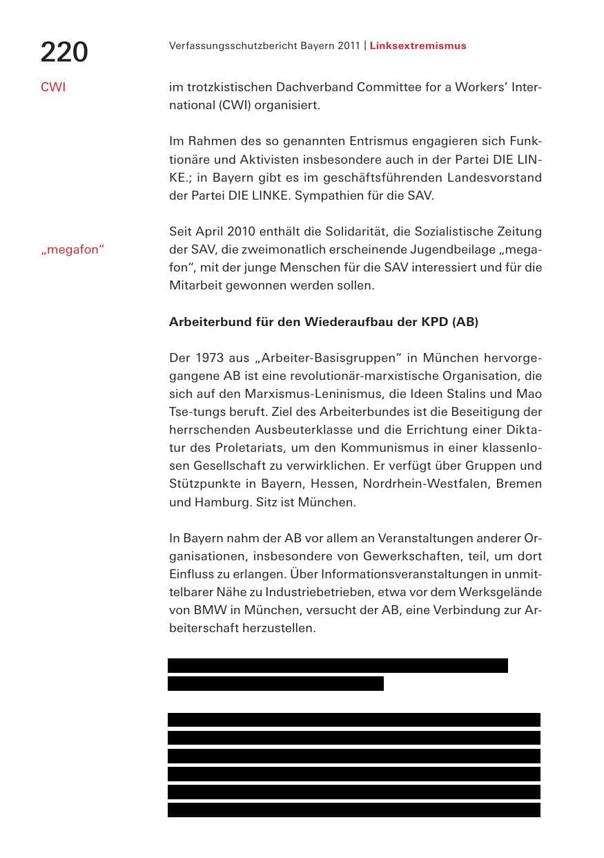 Seite 222 des Verfassungsschutzbericht 2011 Bayern