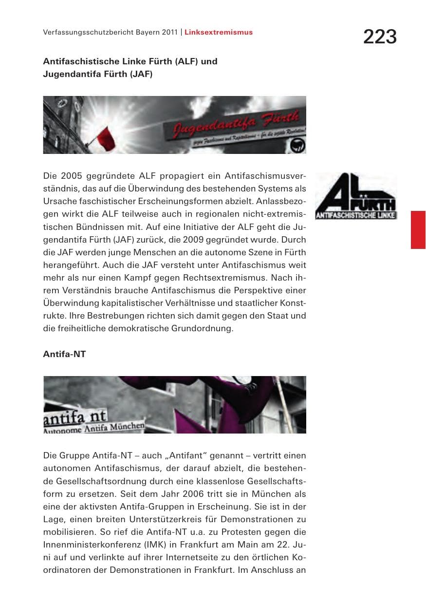 Seite 225 des Verfassungsschutzbericht 2011 Bayern