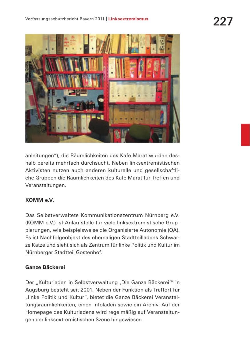Seite 229 des Verfassungsschutzbericht 2011 Bayern