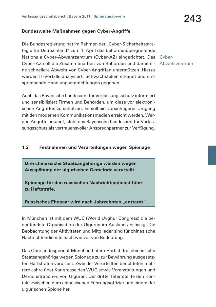 Seite 245 des Verfassungsschutzbericht 2011 Bayern