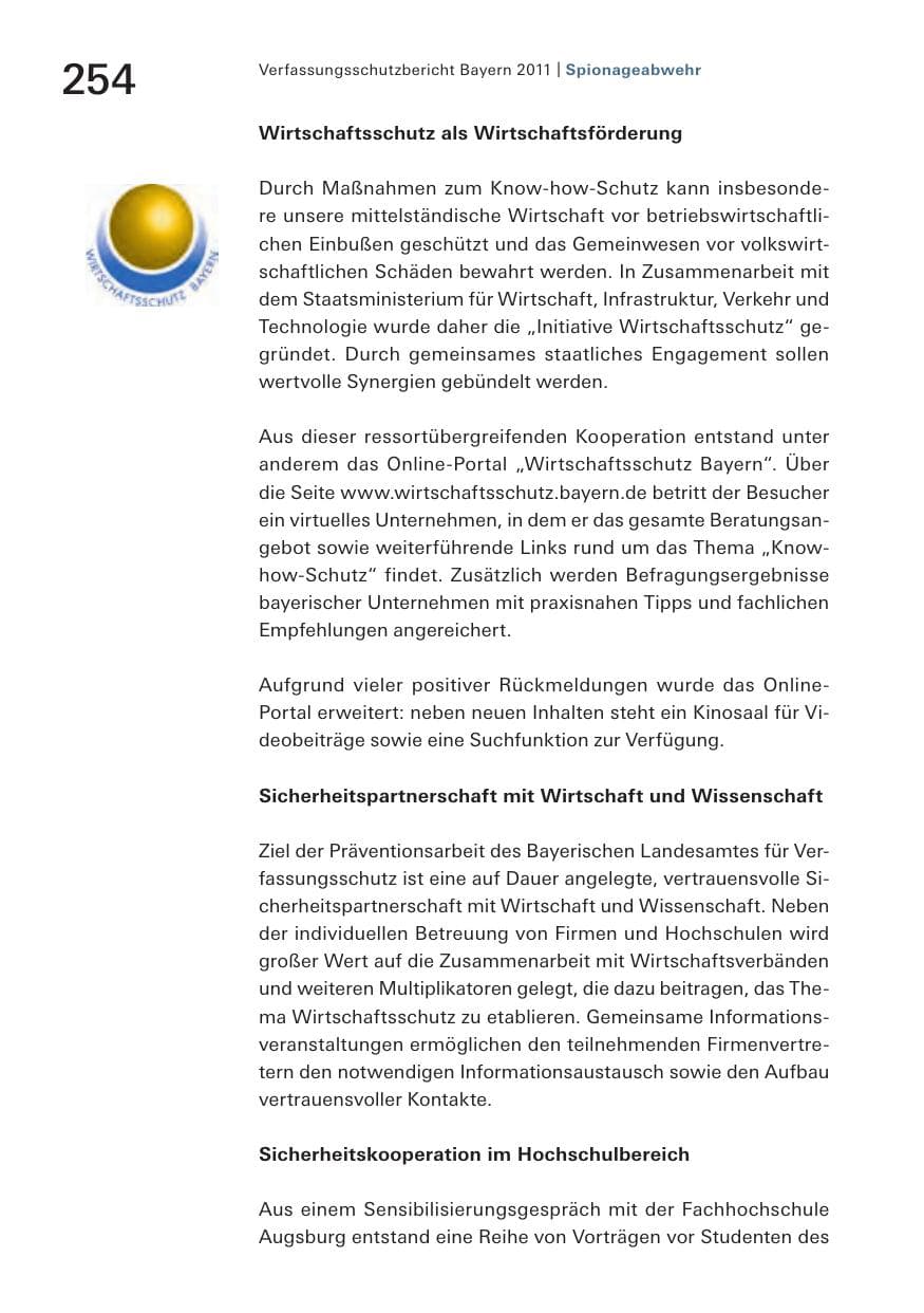 Seite 256 des Verfassungsschutzbericht 2011 Bayern