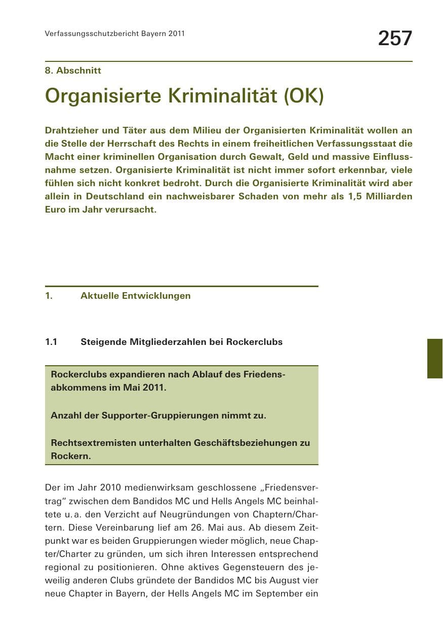 Seite 259 des Verfassungsschutzbericht 2011 Bayern