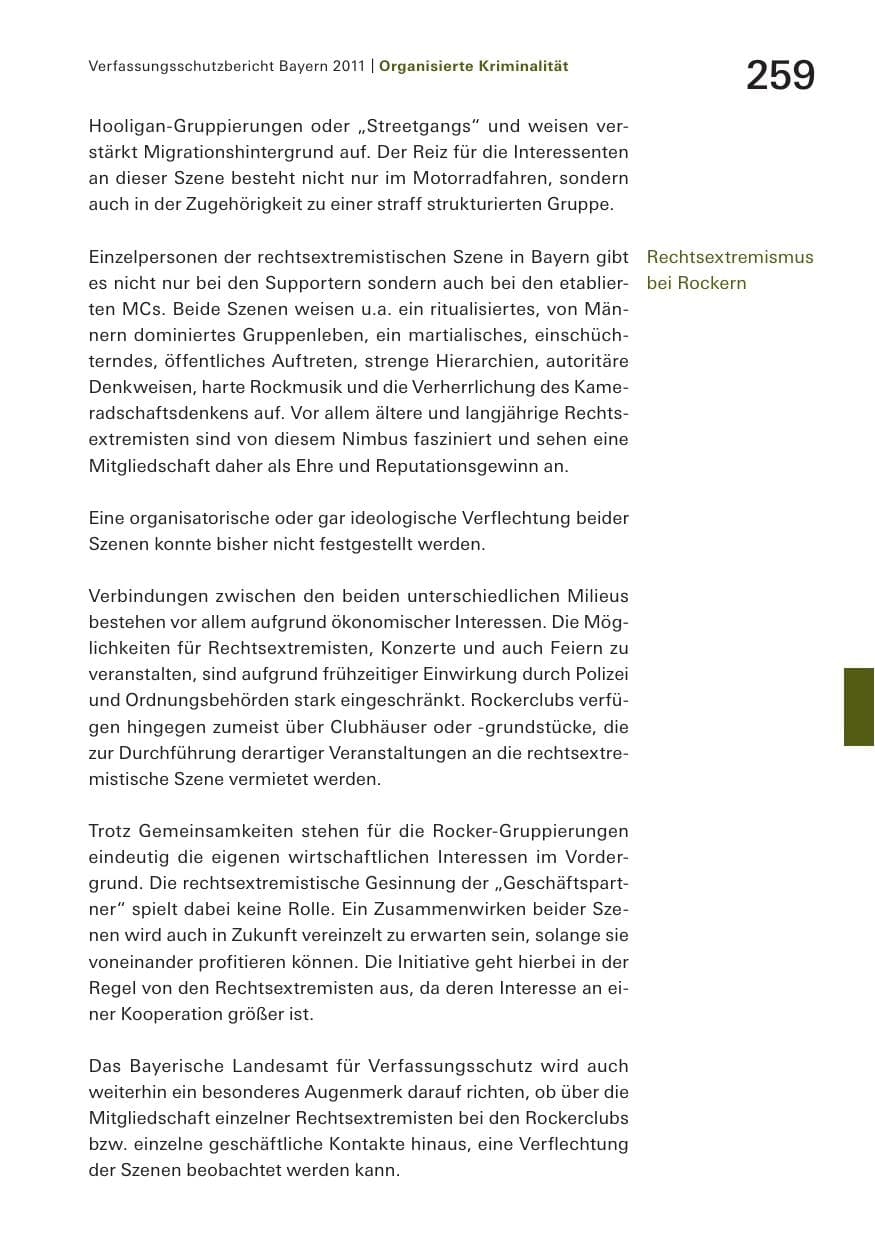 Seite 261 des Verfassungsschutzbericht 2011 Bayern