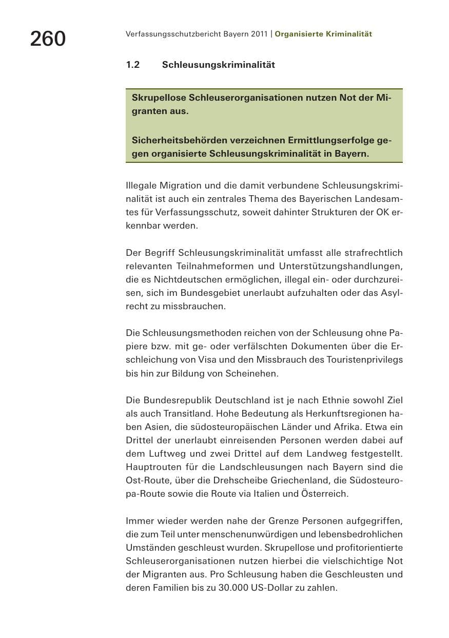 Seite 262 des Verfassungsschutzbericht 2011 Bayern