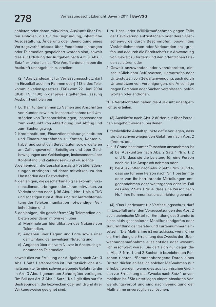Seite 280 des Verfassungsschutzbericht 2011 Bayern