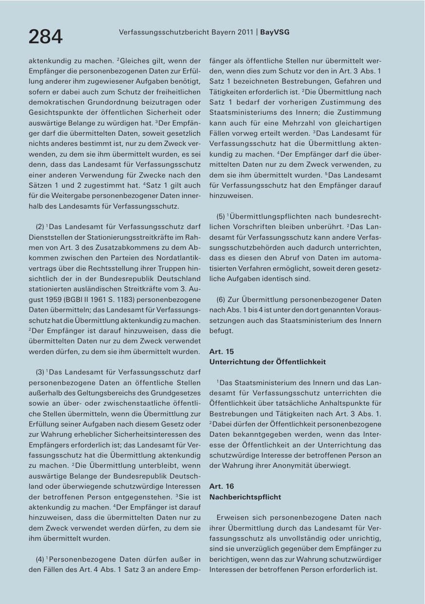 Seite 286 des Verfassungsschutzbericht 2011 Bayern