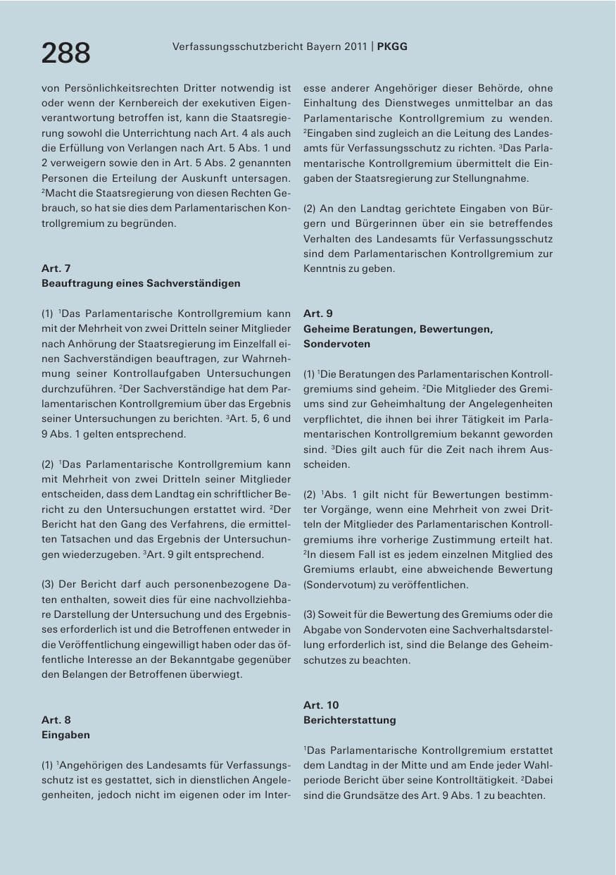 Seite 290 des Verfassungsschutzbericht 2011 Bayern