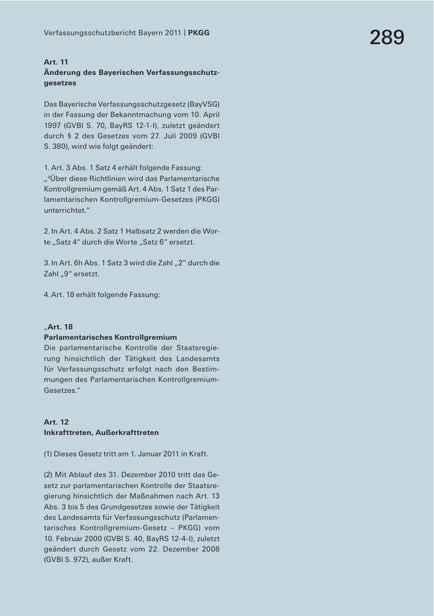 Seite 291 des Verfassungsschutzbericht 2011 Bayern