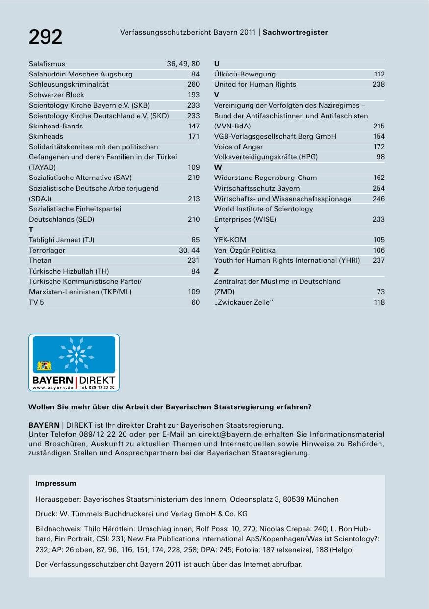 Seite 294 des Verfassungsschutzbericht 2011 Bayern