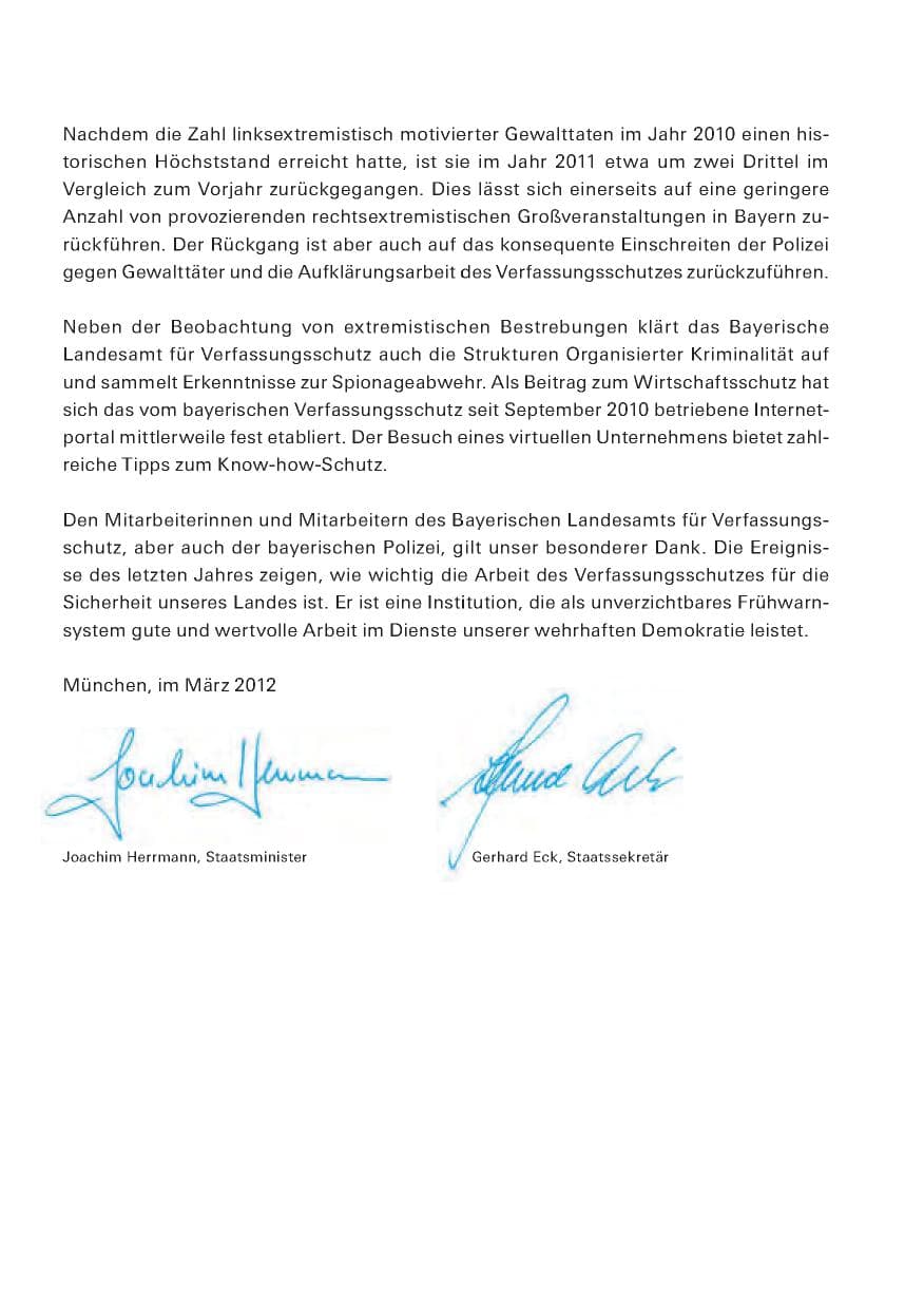 Seite 4 des Verfassungsschutzbericht 2011 Bayern