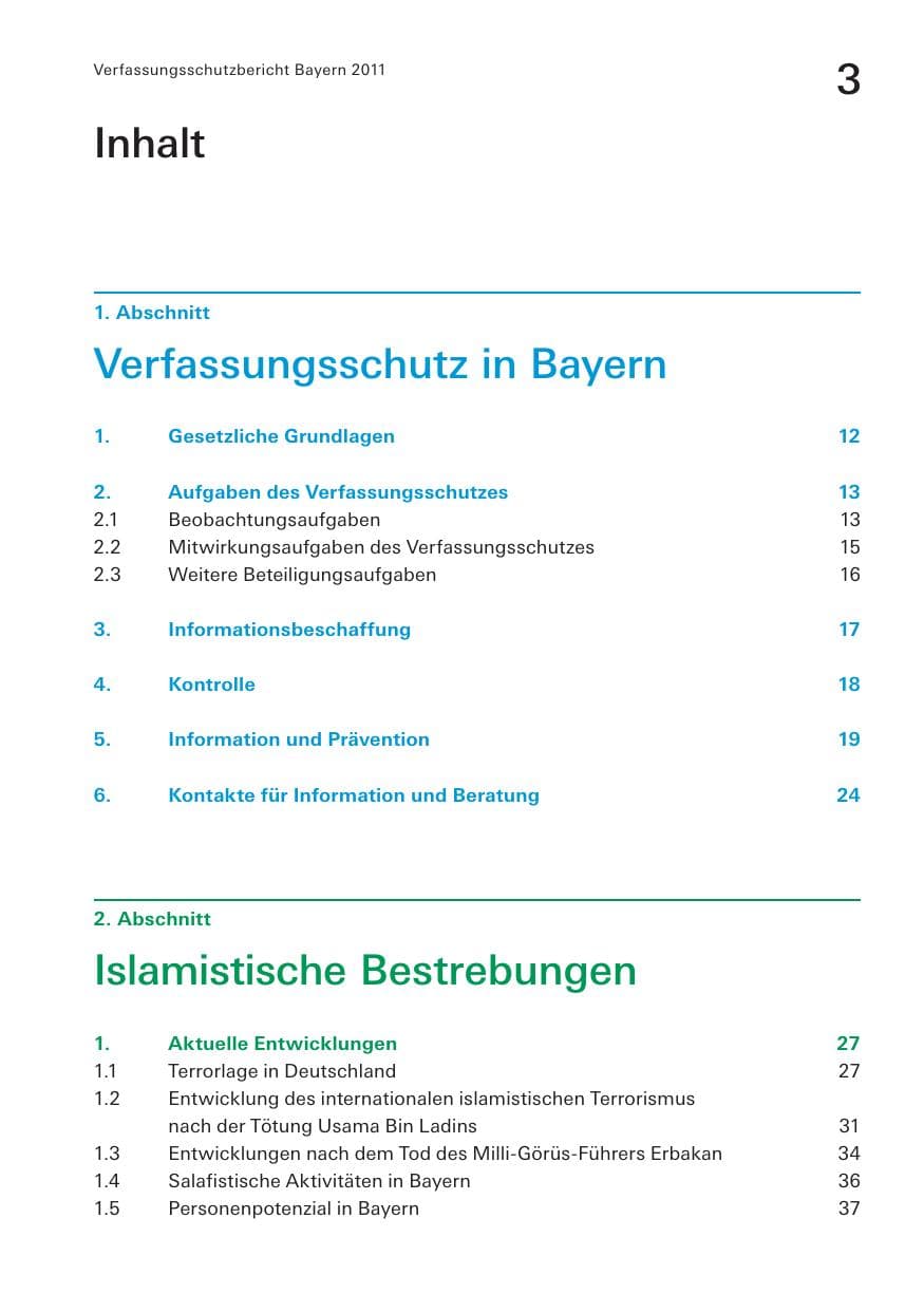 Seite 5 des Verfassungsschutzbericht 2011 Bayern