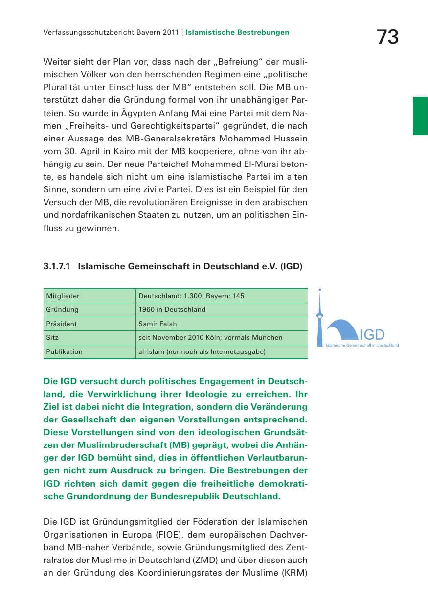 Seite 75 des Verfassungsschutzbericht 2011 Bayern