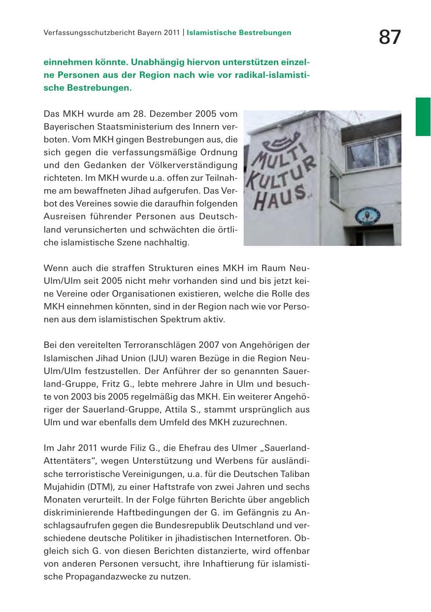 Seite 89 des Verfassungsschutzbericht 2011 Bayern