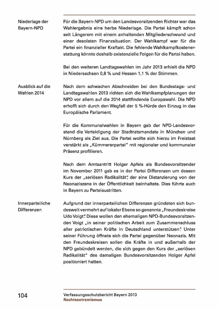 Seite 104 des Verfassungsschutzbericht 2013 Bayern