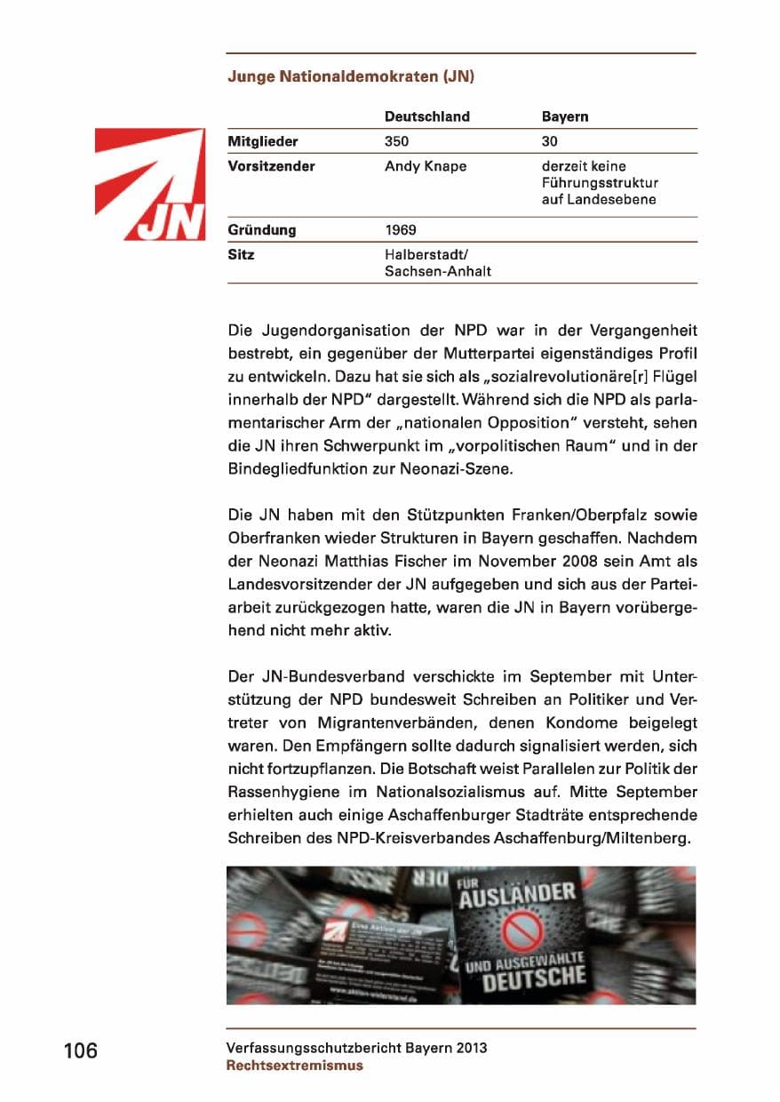 Seite 106 des Verfassungsschutzbericht 2013 Bayern