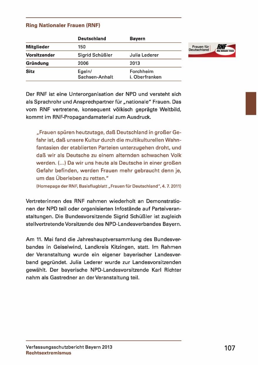 Seite 107 des Verfassungsschutzbericht 2013 Bayern