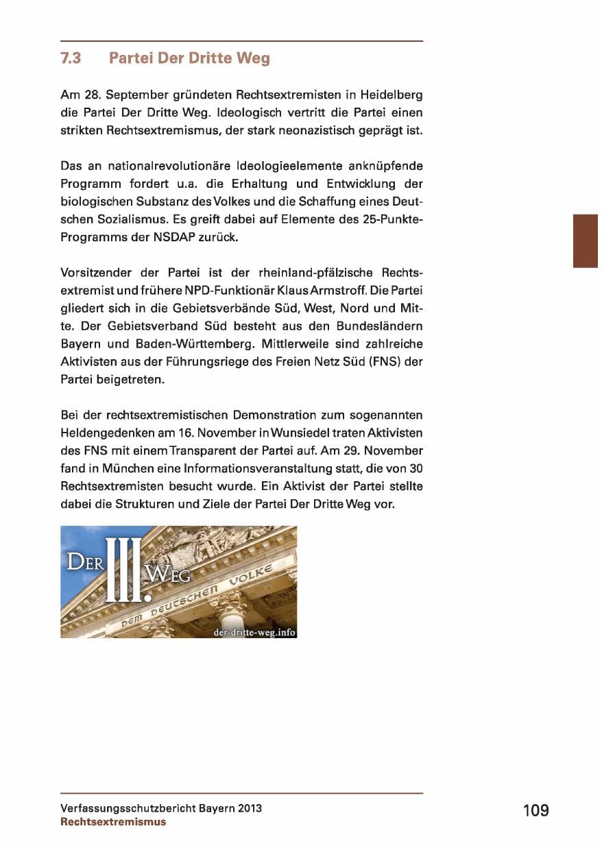Seite 109 des Verfassungsschutzbericht 2013 Bayern