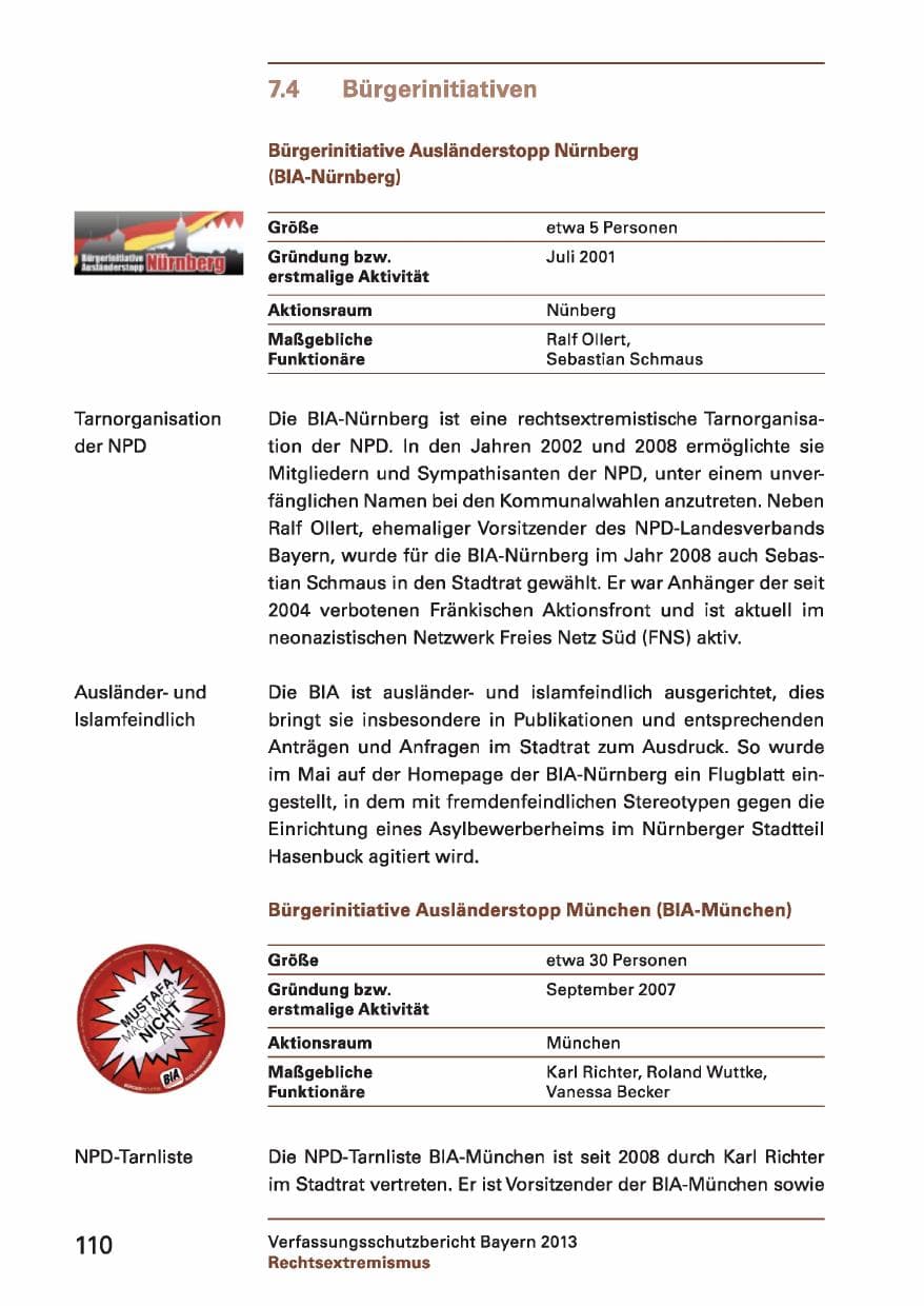 Seite 110 des Verfassungsschutzbericht 2013 Bayern