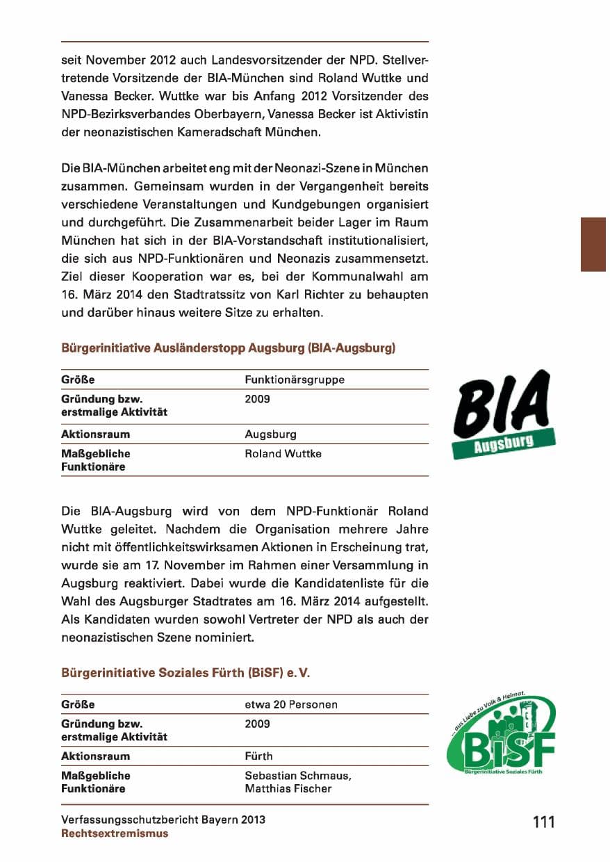 Seite 111 des Verfassungsschutzbericht 2013 Bayern