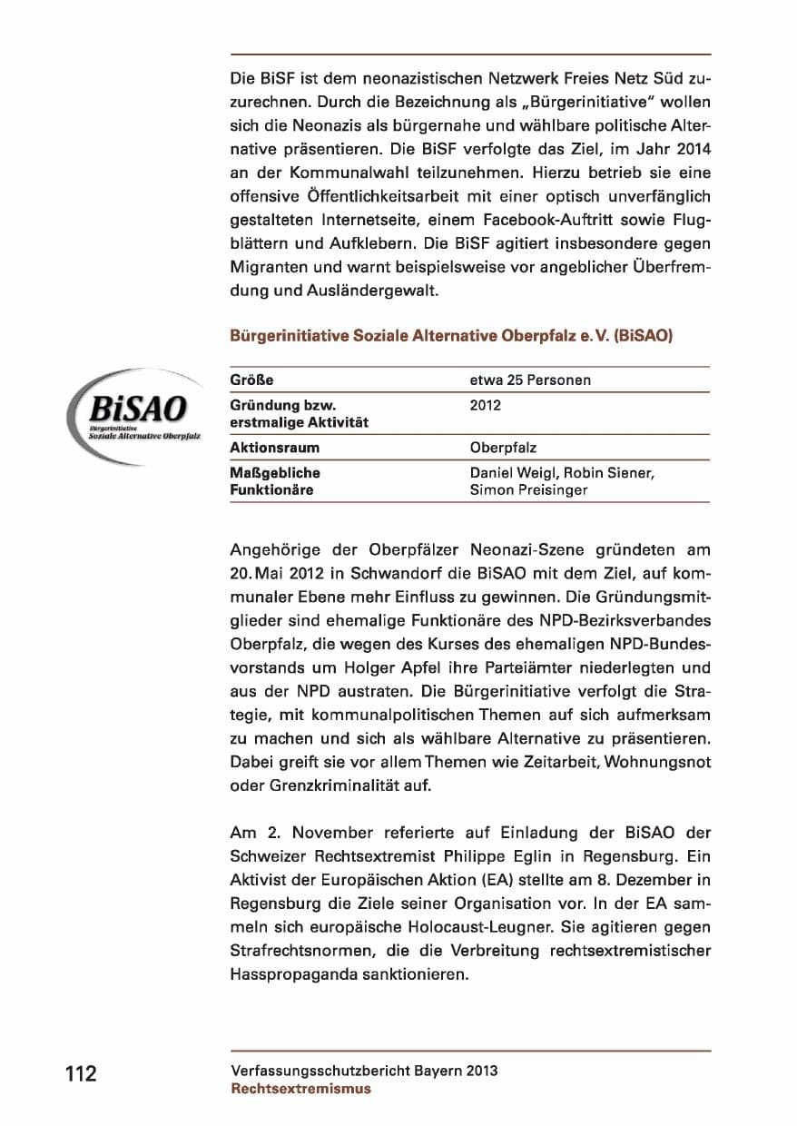 Seite 112 des Verfassungsschutzbericht 2013 Bayern