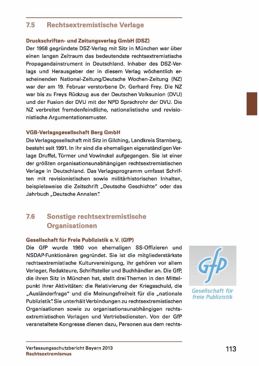 Seite 113 des Verfassungsschutzbericht 2013 Bayern