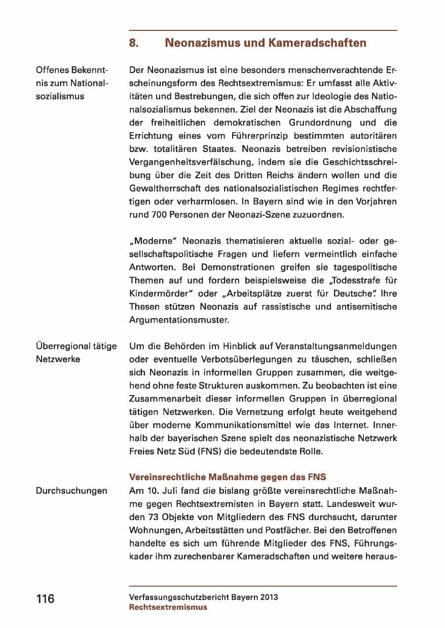 Seite 116 des Verfassungsschutzbericht 2013 Bayern