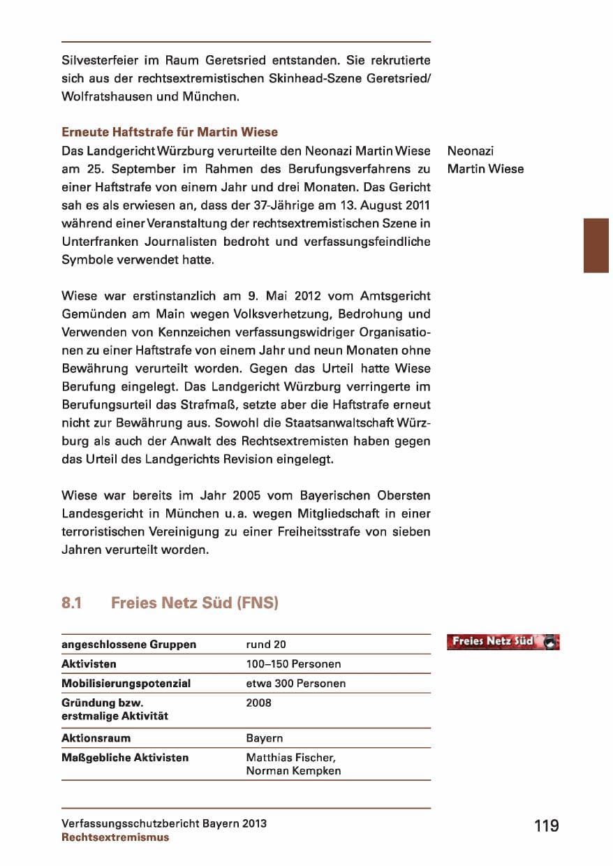 Seite 119 des Verfassungsschutzbericht 2013 Bayern