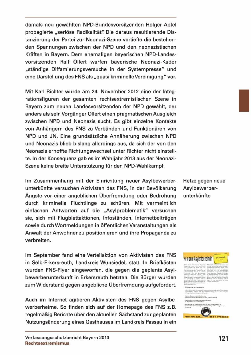 Seite 121 des Verfassungsschutzbericht 2013 Bayern
