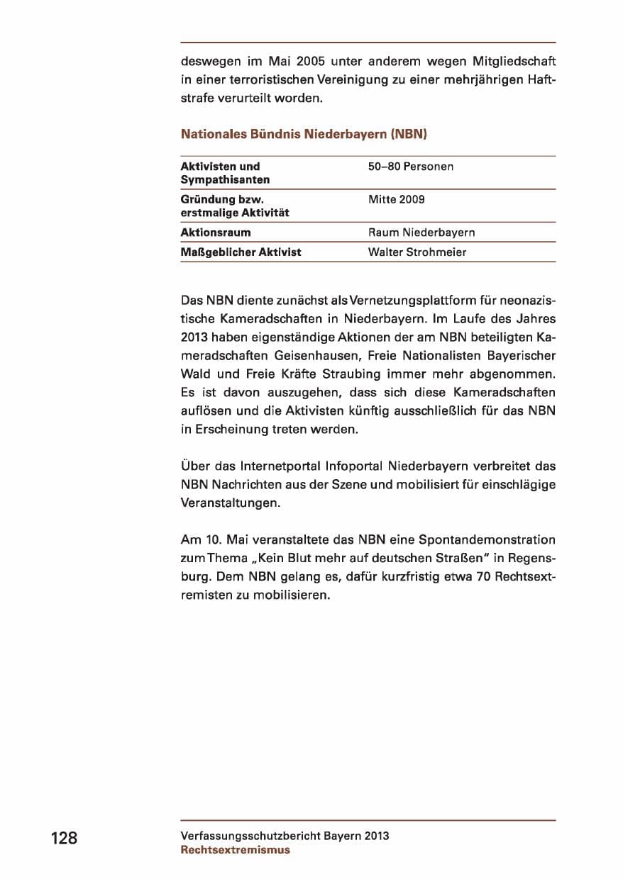 Seite 128 des Verfassungsschutzbericht 2013 Bayern
