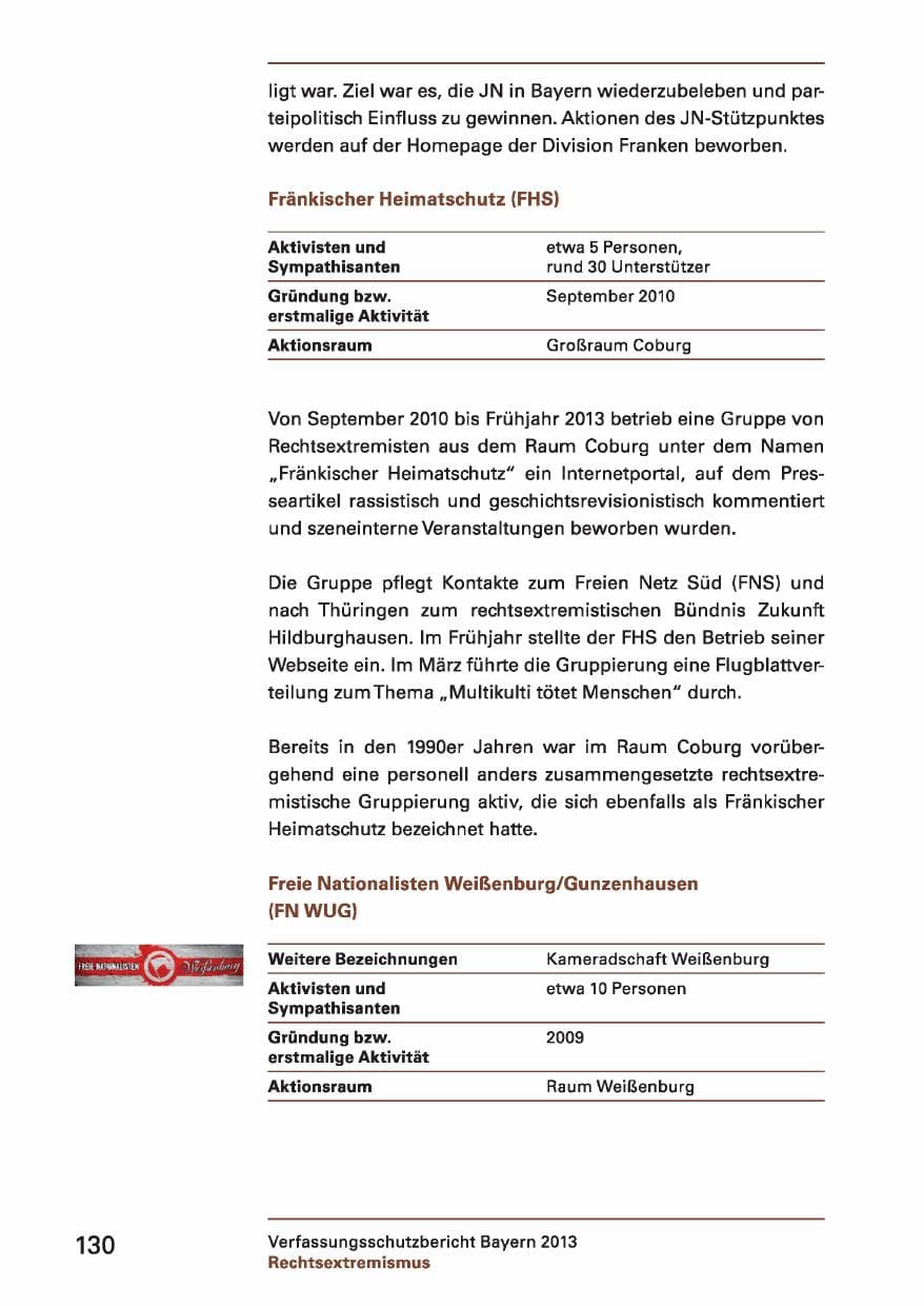 Seite 130 des Verfassungsschutzbericht 2013 Bayern