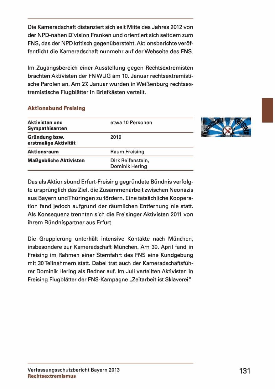 Seite 131 des Verfassungsschutzbericht 2013 Bayern